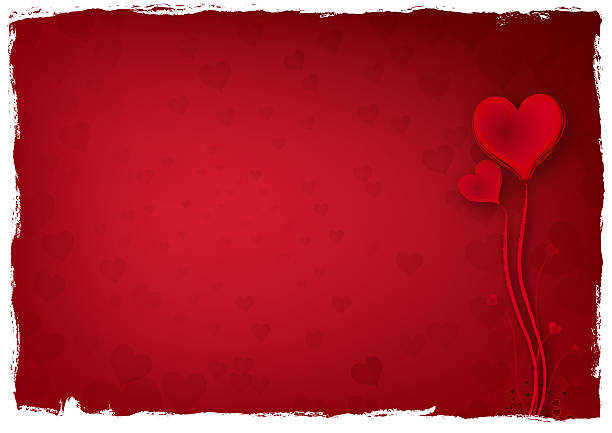 Two Red Hearts Blossom with Grunge Frame Background stock photo