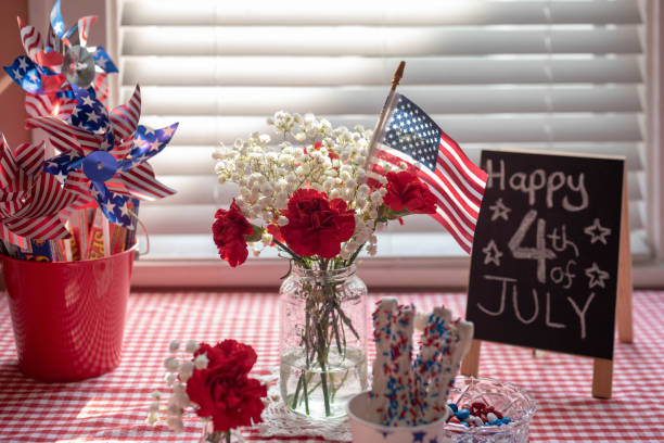 Fourth of July decorations on dining room table