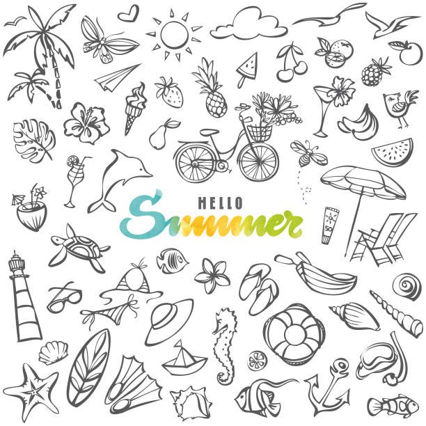 Summer icons collection vector art illustration