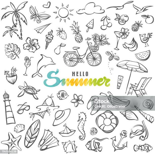 Summer Icons Collection Stock Illustration - Download Image Now - Summer, Doodle, Vacations