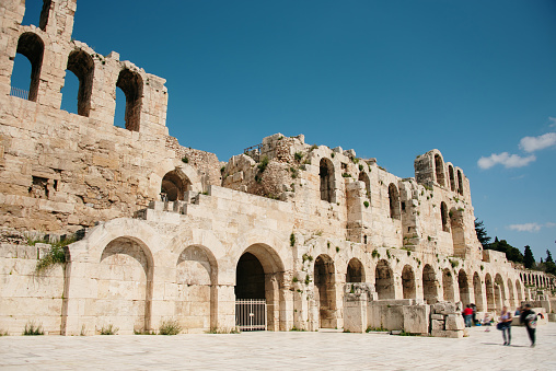 The main facade of the theatre of Herod Atticus in Athens, Greece