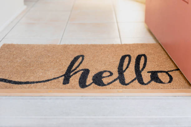 Hello welcome mat and open door