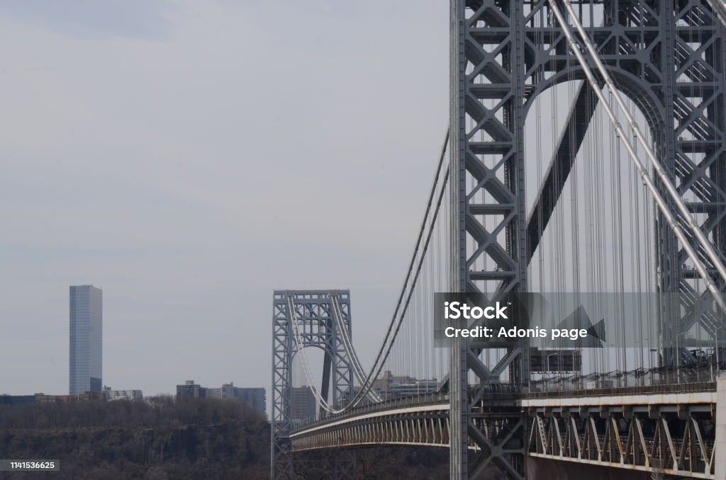 Gwb A day trip from New Jersey into New York city by foot across the George Washington bridge details a unique perspective of the world famous structure. Architecture Stock Photo