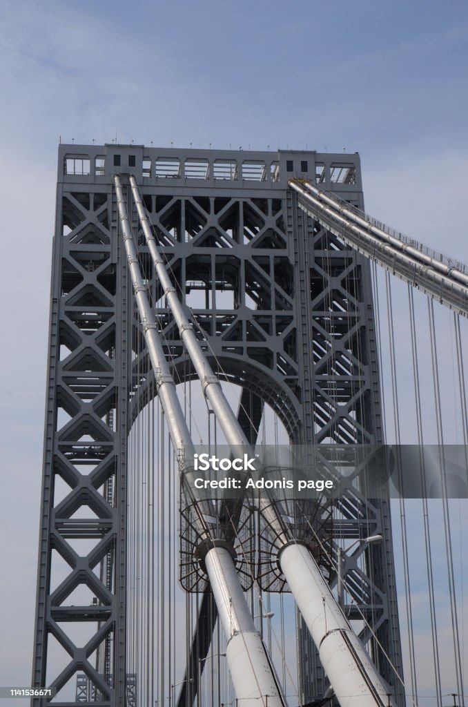 Gwb A day trip from New Jersey into New York city by foot across the George Washington bridge details a unique perspective of the world famous structure. Architecture Stock Photo