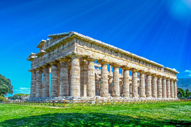 Greek temple ruin at Paestum, Italy stock photo