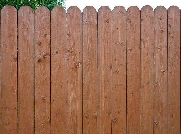 istock Brown painted wooden fence 114154008
