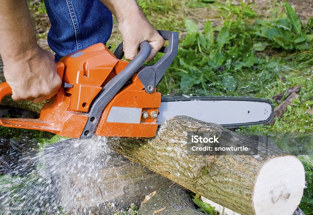 Mann mit Kettensäge - Lizenzfrei Arbeiten Stock-Foto