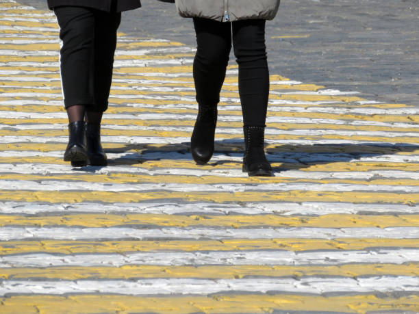 istock Female legs on the pedestrian zebra lines 1141540729