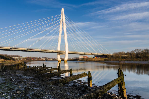 Northern Spire Bridge in Sunderland, North East England The new Northern Spire Bridge in Sunderland that opened in August 2018 river wear stock pictures, royalty-free photos & images