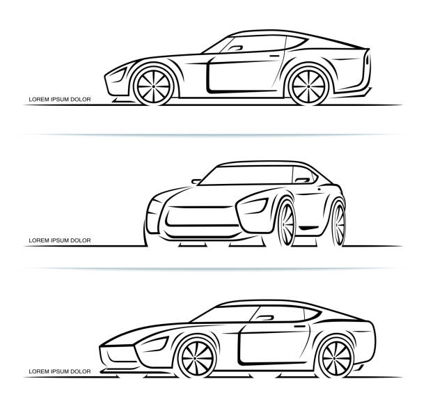 Set of sports car silhouettes outlines contours isolated on white background. Vector illustration Set of sports car silhouettes outlines contours isolated on white background. Vector illustration car sketches stock illustrations