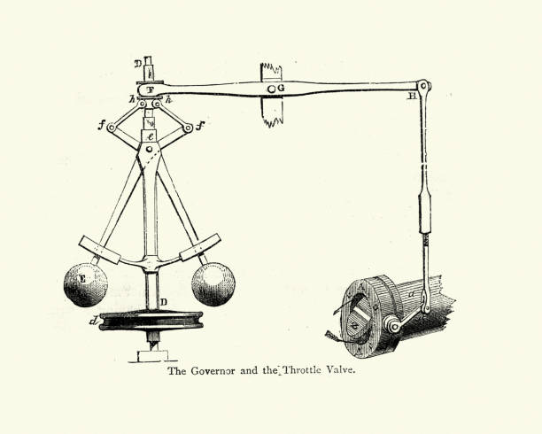 Governor and throttle valve of a steam engine Vintage engraving of a Governor and throttle valve of a steam engine governor stock illustrations
