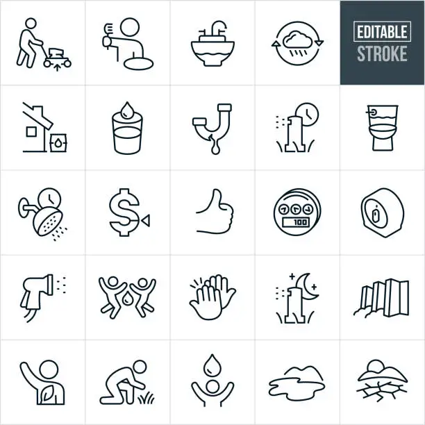 Vector illustration of Water Conservation Thin Line Icons - Editable Stroke