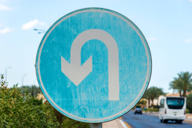 blue road sign reversal full frame. Horizontal frame