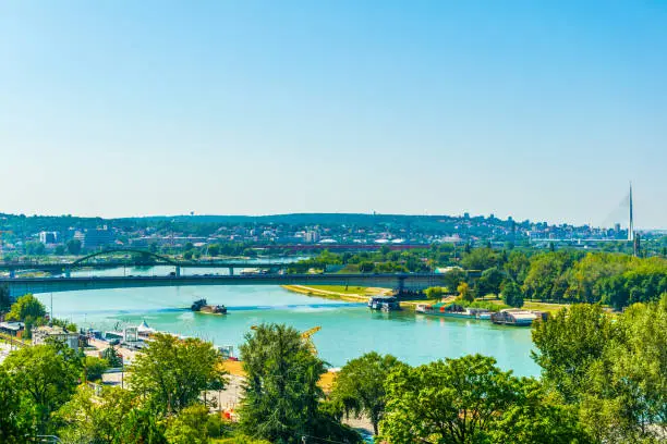 Photo of Floating restaurants on the shore of sava river in belgrade, serbia.