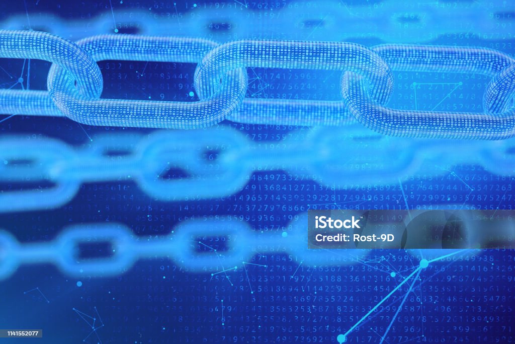 3d Illustration Digital Blockchain Code Chain Links Network Binary Code ...