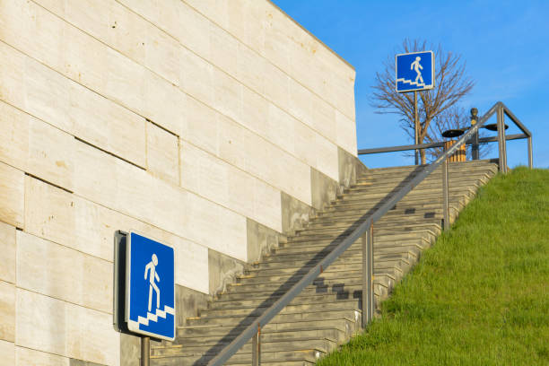 istock Pedestrian crossing, icon descent up the stairs. 1141552128