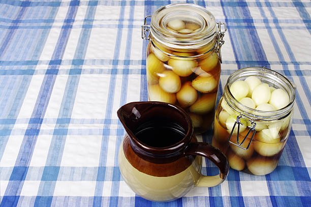 istock Pickled Onions Being Prepared On Gingham Cloth 114156162