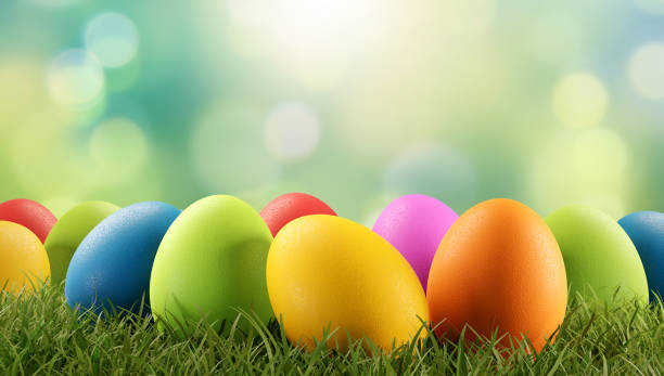 Easter eggs green grass 3d-illustration stock photo