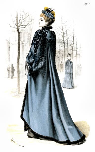 lange schicht blaues tuch. von elegant fashion 1891 - editions stock-grafiken, -clipart, -cartoons und -symbole