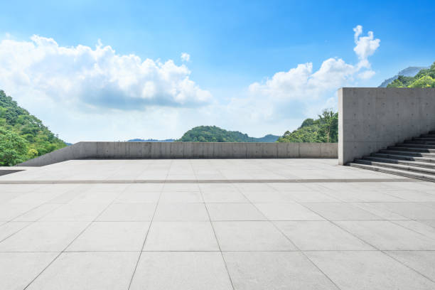istock Empty floor and green mountain with sky landscape 1141565658