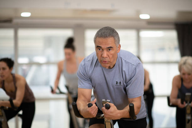 istock Afternoon stationary cycling class 1141567335