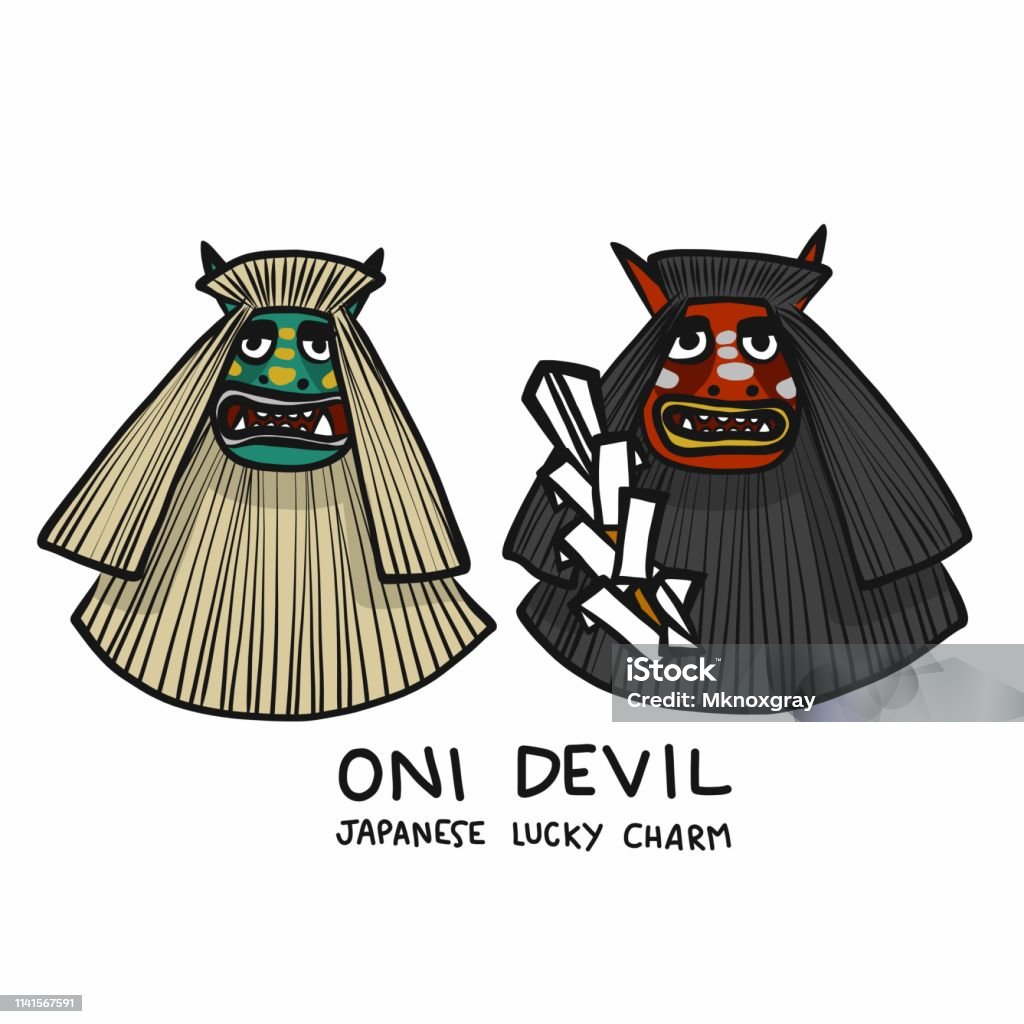 Oni Devil Japanese lucky charm cartoon vector illustration Hannya Mask stock vector