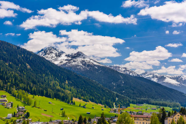istock Alps Mountains covered with pine forest, Davos,  Graubuenden, Sw 1141569100