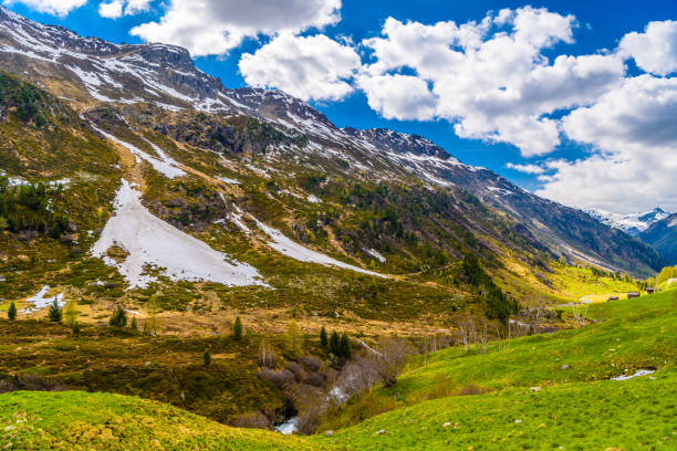 istock Beautiful Alps mountains with clody sky, Fluelapass, Davos,  Gra 1141571050
