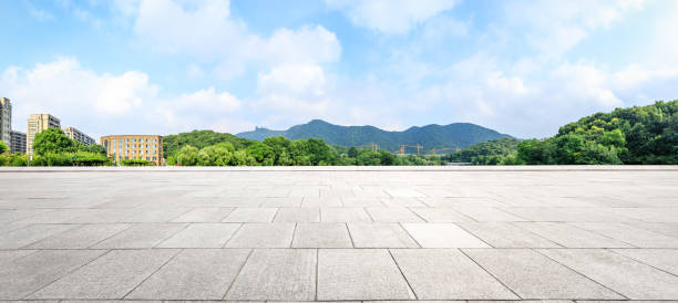 istock Empty floor and green mountain with sky landscape 1141572441