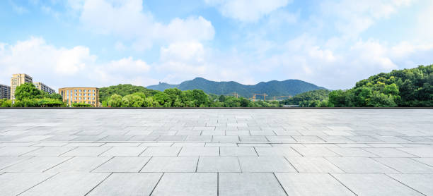 istock Empty floor and green mountain with sky landscape 1141574167
