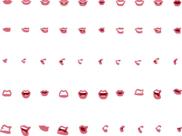 illustrazioni stock, clip art, cartoni animati e icone di tendenza di cinquanta posizioni della bocca femminile in labbra vettoriali rosa - playback