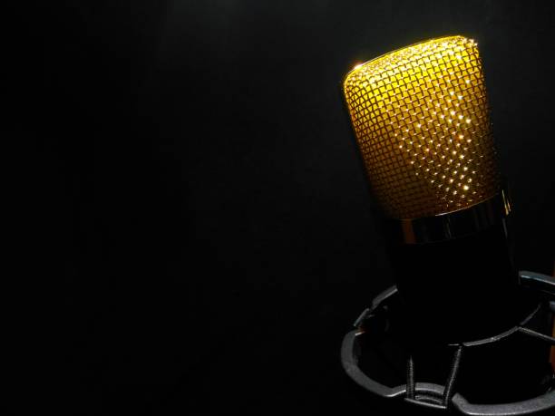 istock Gold microphone in the black background. 1141582033