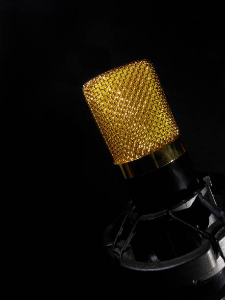 istock Gold microphone in the black background. 1141582059