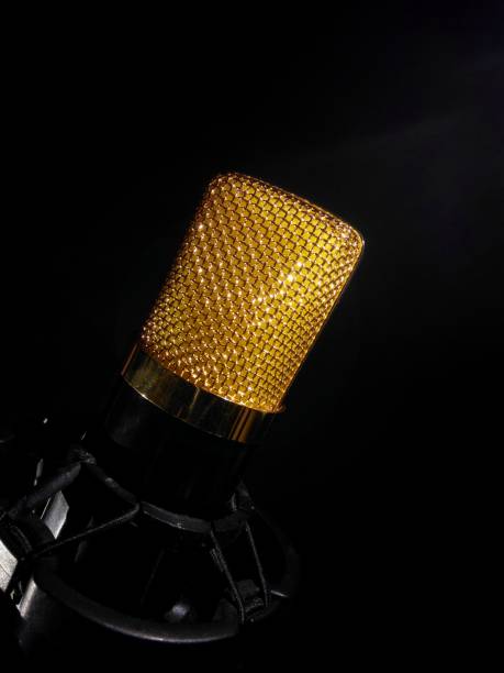 istock Gold microphone in the black background. 1141582071