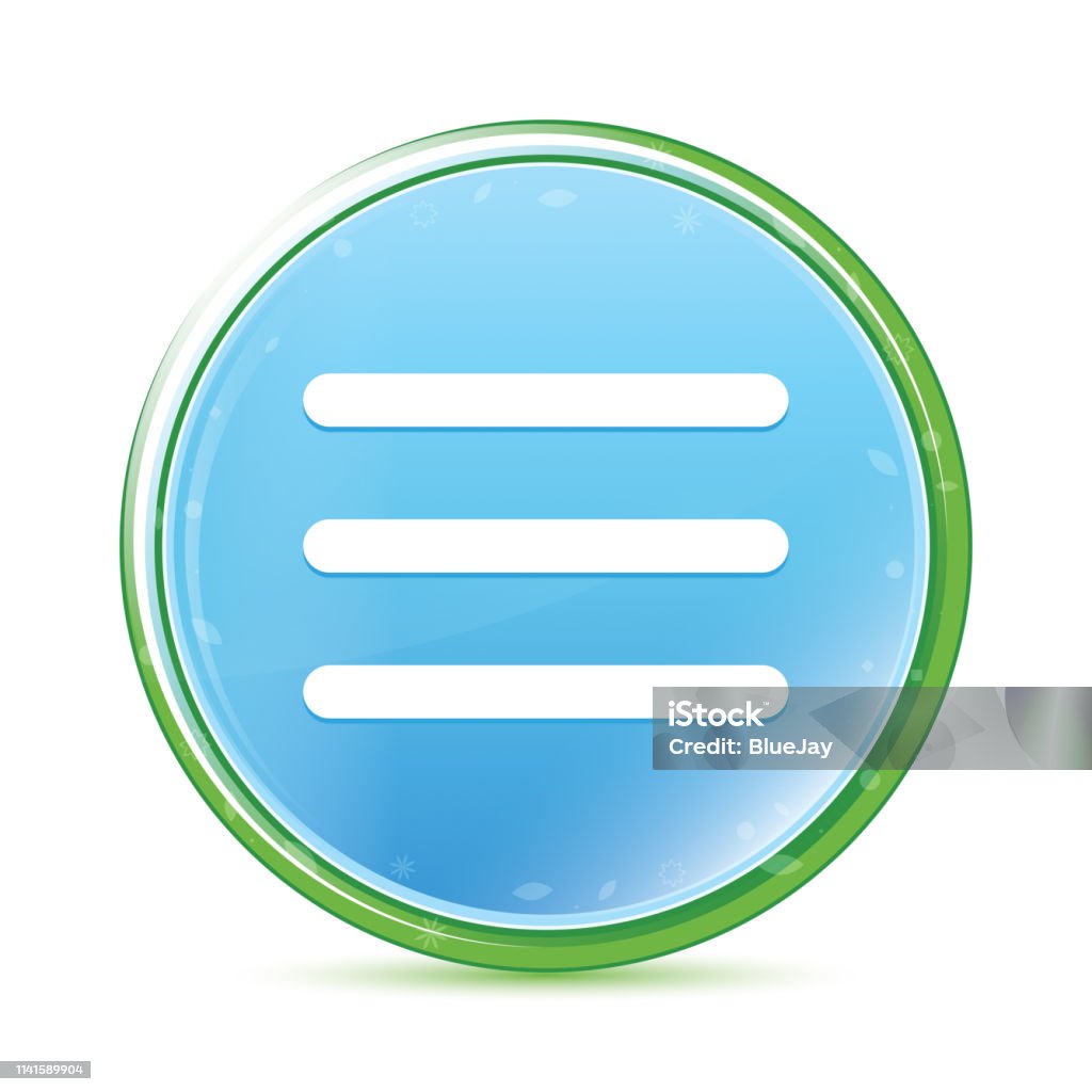 Hamburger menu bar icon natural aqua cyan blue round button Hamburger menu bar icon isolated on natural aqua cyan blue round button Bar Graph stock illustration