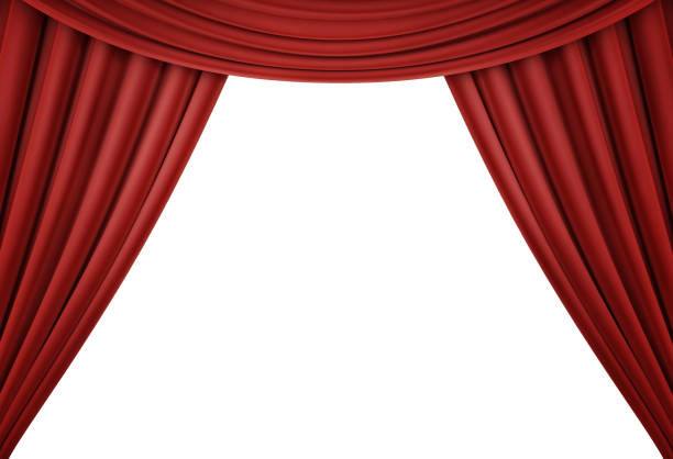 istock Red curtain of a classical theater isolated on white background. 3d render 1141589906