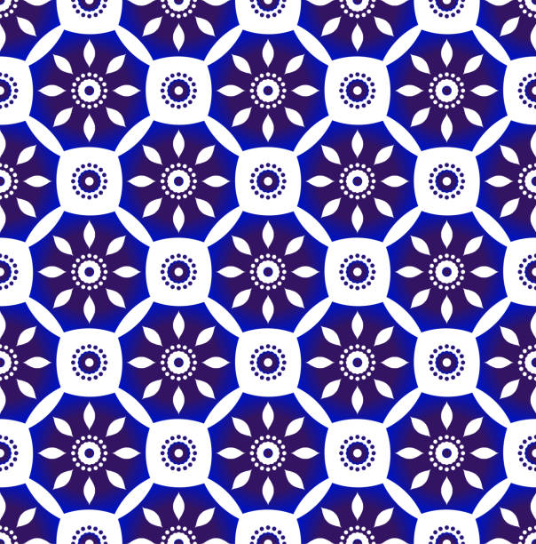 flower indigo seamless pattern Beautiful batik patterns blue and white, porcelain indigo seamless modern background, floral wallpaper ceramic decor vector illustration malaysian batik stock illustrations