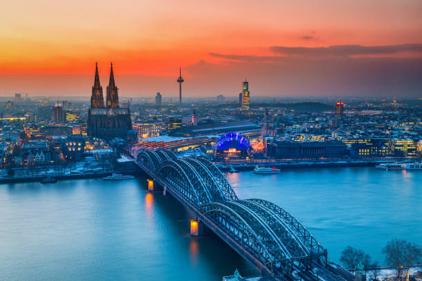 istock Aerial view on Cologne at night 1141593560