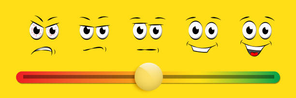 Smile slider rating flat vector illustration Smile slider rating flat vector illustration. Happy, sad, angry faces, emoji ranking system. Customer feedback, satisfaction. Client report. Social media, network, website service review drawing positive negative slide stock illustrations