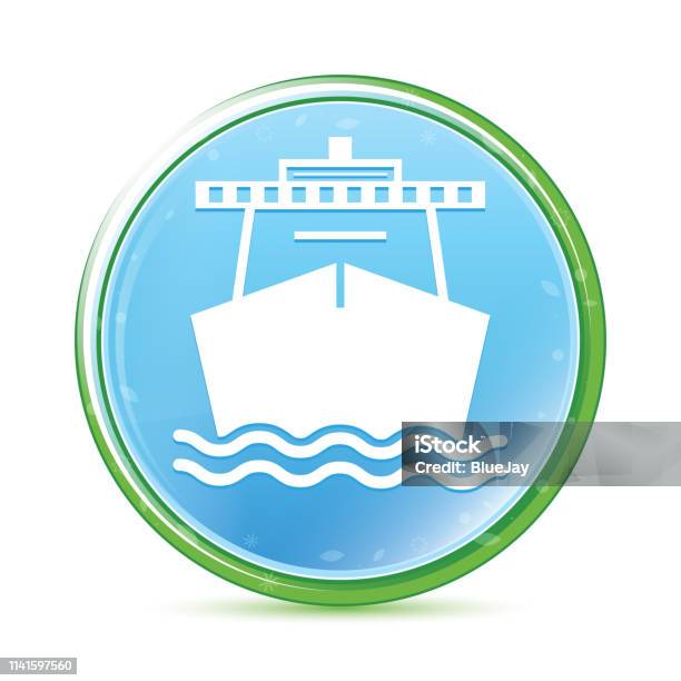 Ship Icon Natural Aqua Cyan Blue Round Button Stock Illustration - Download Image Now - Catamaran, Circle, Cut Out