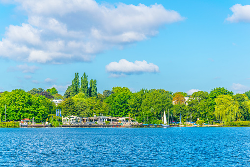 View of marina on the aussenalster lake in Hamburg, Germany
