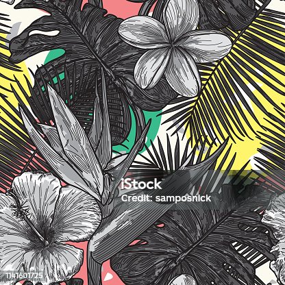 istock Seamless Tropical Pattern with Bright Blob Background 1141601725