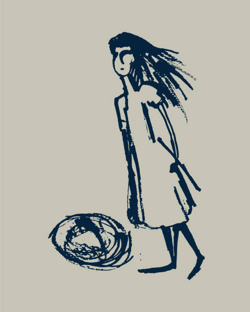 istock girl sketch in ink. hand drawn 1141603467