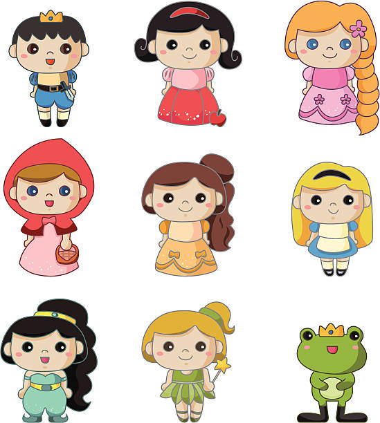 ilustraciones, imágenes clip art, dibujos animados e iconos de stock de iconos de dibujos animados historia personas - princesa de anime