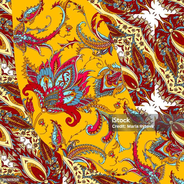 Silk Scarf With Paisley Stock Illustration - Download Image Now - Abstract, Antique, Arabesque Position