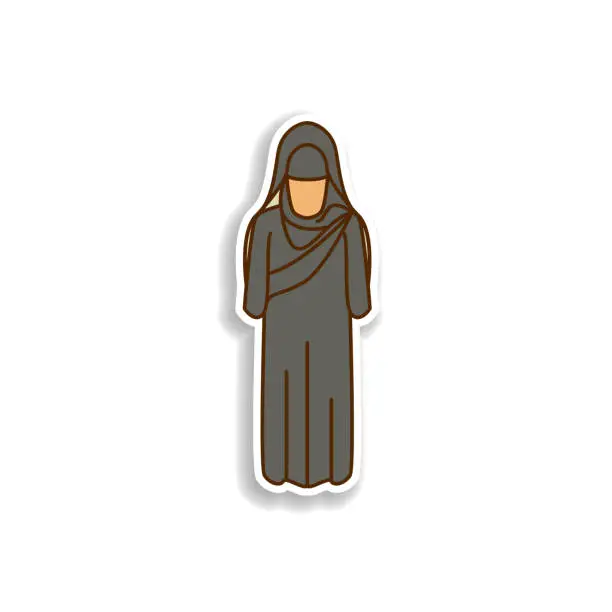 Vector illustration of woman arabic  sticker icon. Element of color Arabic culture icon. Premium quality sticker design icon. Signs and symbols collection icon for websites, web design