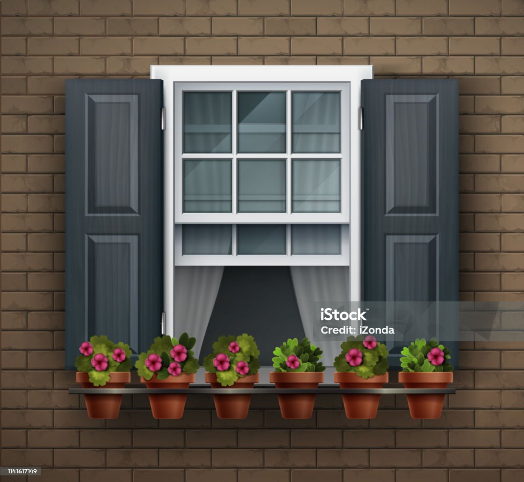 Window With Flower Pots On A Wall Cartoon House Element Close Up View Of Nice White Framed Window With Flowers Stock Illustration - Download Image Now - iStock Window With Flower Pots On A Wall Cartoon House Element Close Up View Of Nice White Framed Window With Flowers Stock Illustration - Download Image Now - iStock