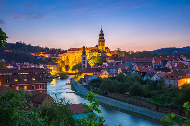 istock Cesky Krumlov old town at night in Czech Republic 1141619907