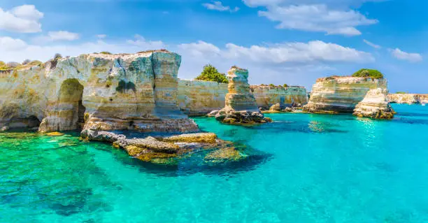 Stacks of Torre Sant Andrea, Salento coast, Puglia region, Italy