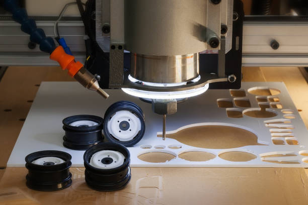 istock Desktop CNC machine used to make scale model rims and wheels from ABS plastic material. 1141621615